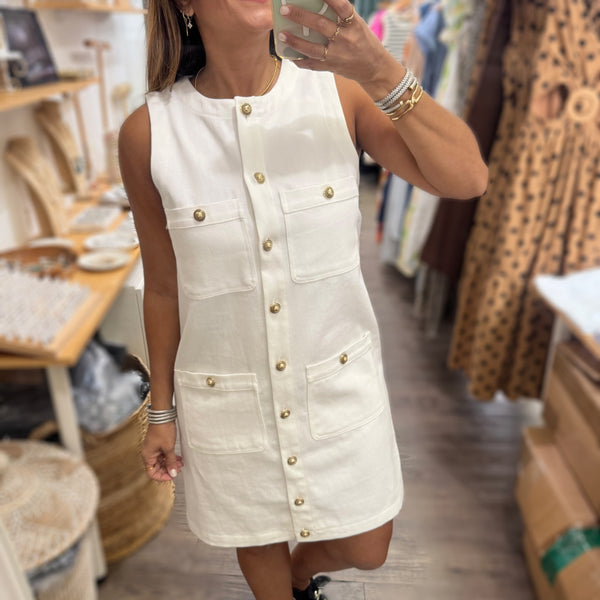 White Button Down Denim Dress