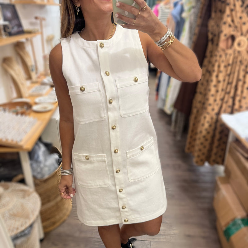 White Button Down Denim Dress