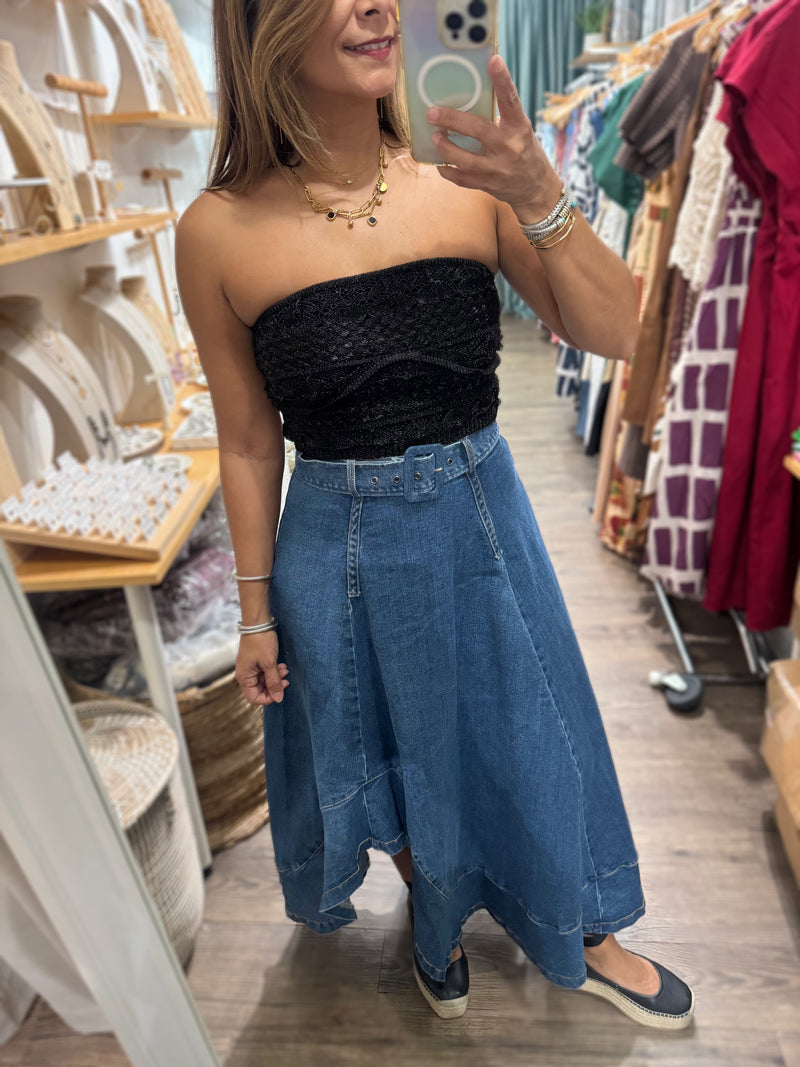 Denim Asymmetrical Hem Skirt