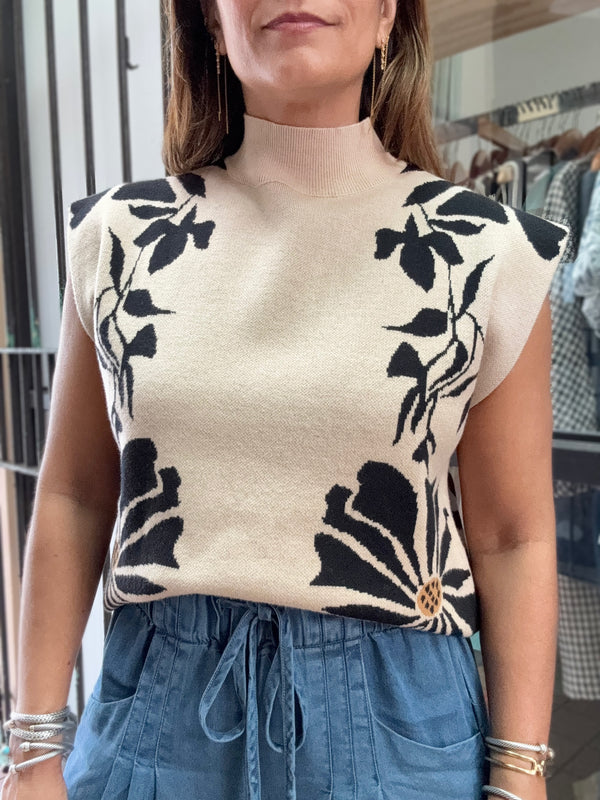 Beige & Black Detail Top