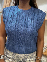 Blue Metallic Cable Knitted Top