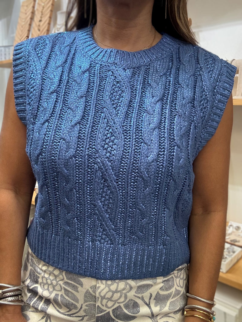 Blue Metallic Cable Knitted Top
