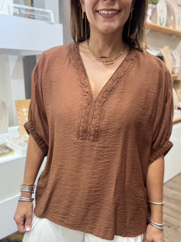 Caramel Braided Neck Top