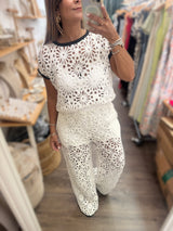 White Crochet Top & Pant Set