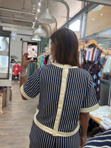 Navy Stripes Top & Shorts Set