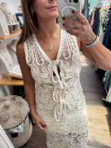 Beige Crochet Vest & Skirt Set