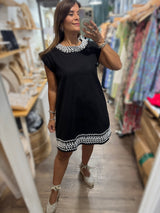 Black Embroidery Detail Shift Dress