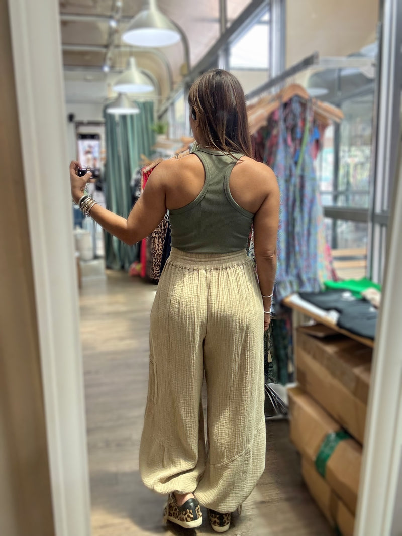 Camel Drawstring Waist & Ankles Pant