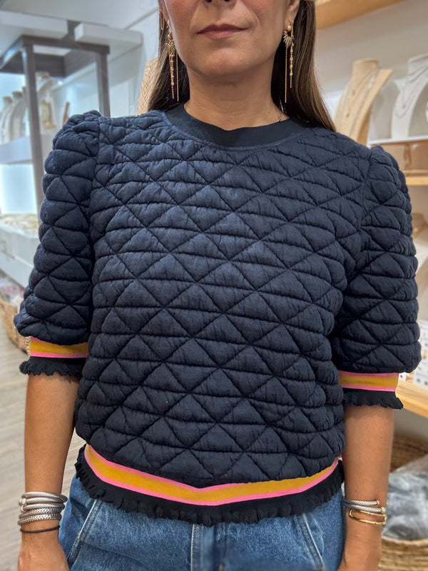 Navy Trim Detail Top