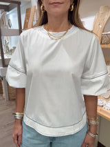 White Contrast Stitch Top