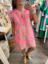 Pink & Green Embroidered Dress