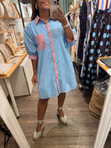Blue & Red Contrast Shirt Dress