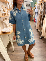 Denim Embroidered Detail Dress