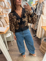 Leopard Print & Black Lace Top