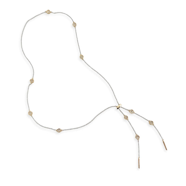 Two Tone Dainty Rope Chain w/sliding Lariat Necklace (CP)