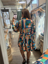 Multi Print Drop Waist Dress