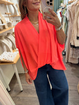 Bright Coral Wrap Tunic Top