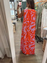 Fuchsia & Orange Asymmetrical Hem Dress