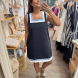 Navy Square Neck Shift Dress
