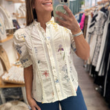 Ivory Lace Detail Print Top
