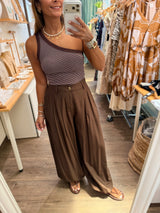 Espresso Stripes One Shoulder Top