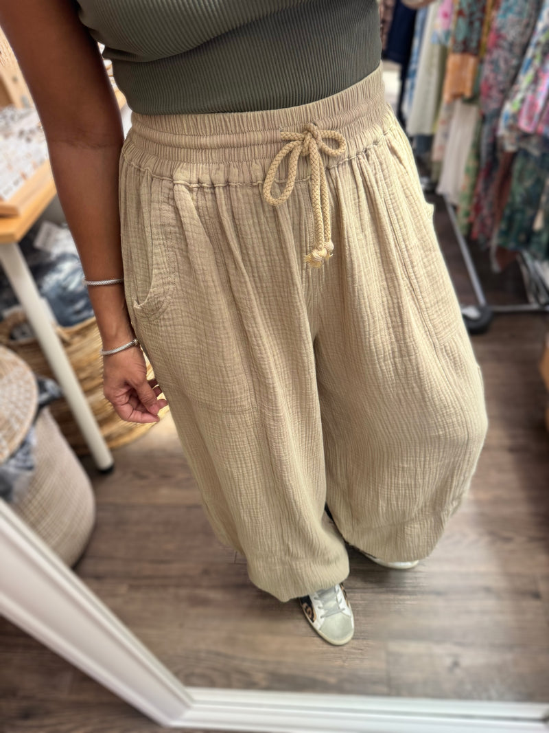 Camel Drawstring Waist & Ankles Pant