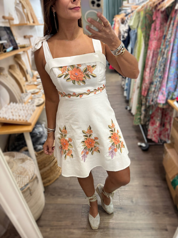 Embroidered Shoulder Ties Dress