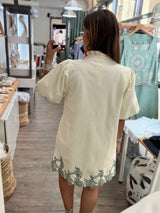 Ivory & Green Embroidered Hem Dress
