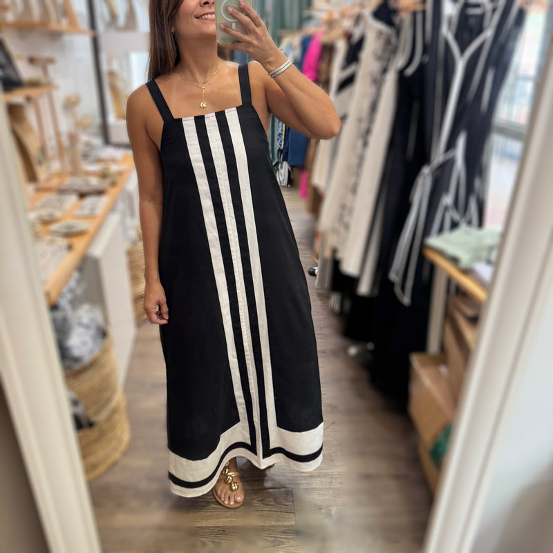 Black  & White Contrast Midi Dress