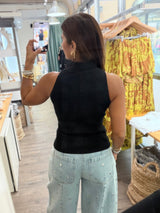 Black Mandarin Neck Top