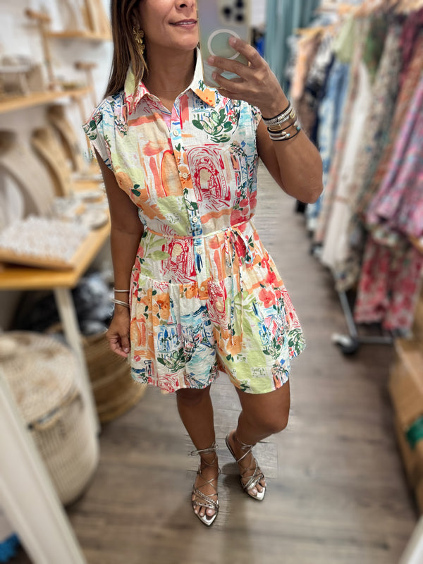 Colorful Print Button Down Romper