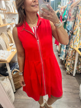 Red Front Zipper Dress