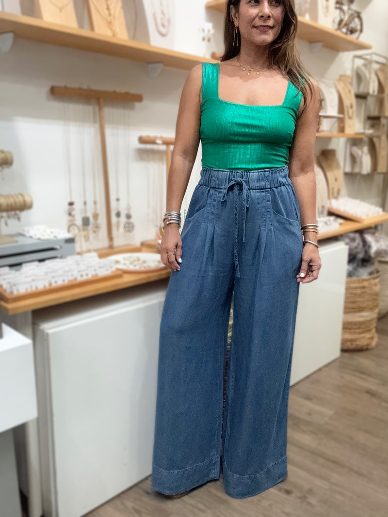 Denim Blue Drawstring Tencel Pant