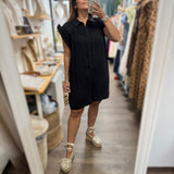 Black Ruffle Sleeves Romper