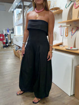 Black Strapless Barrel Jumpsuit