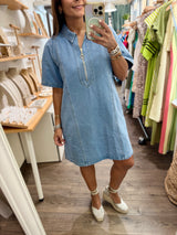Light Denim Front Zipper Dress