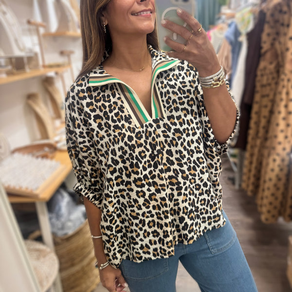 Leopard Print Dolman Sleeves Top