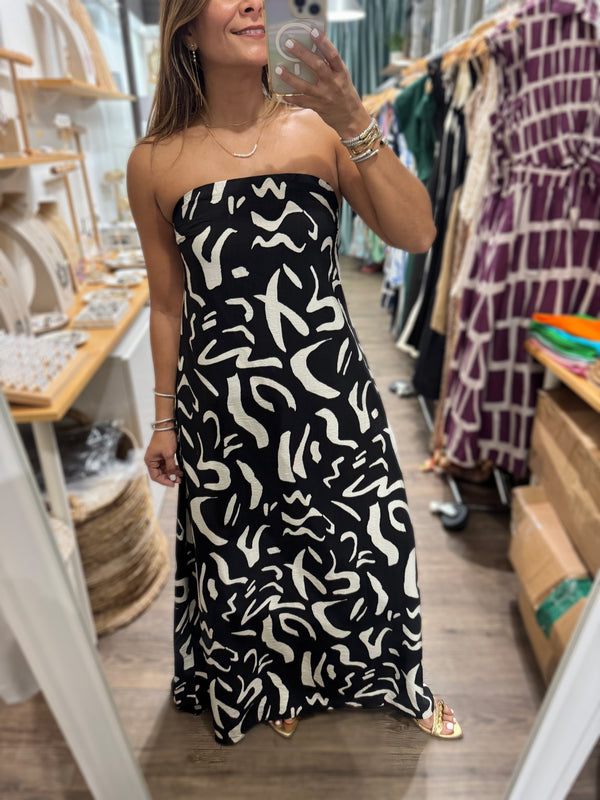 Black & White Strapless Maxi Dress