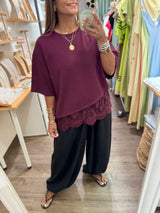 Merlot Lace Hem Top