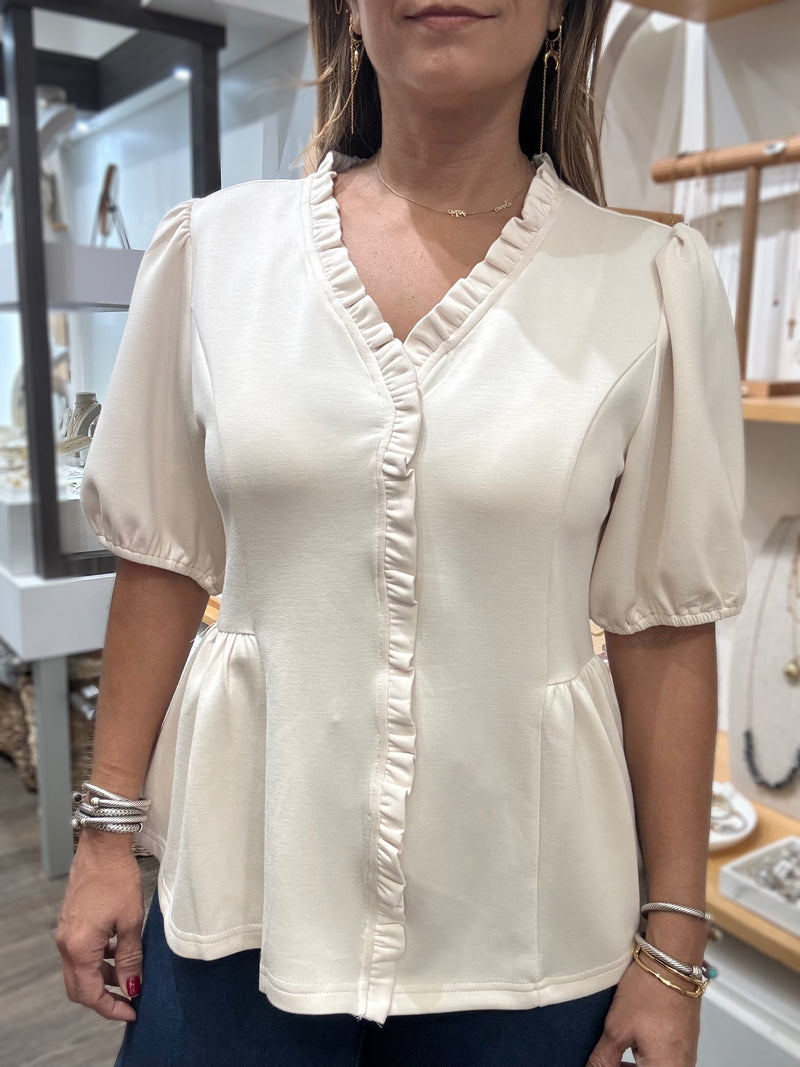 Vanilla Ruffled Trim Top