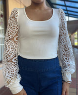 White Detail Sleeve Top