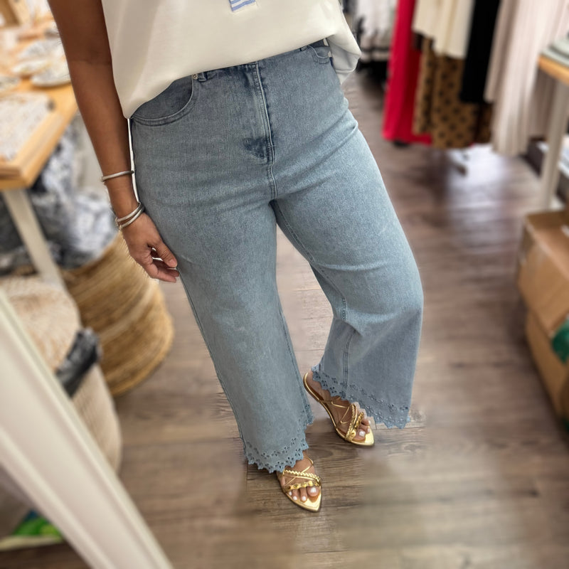 Light Denim Scalloped Hem Jean