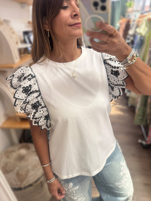 White Eyelet Sleeves Top