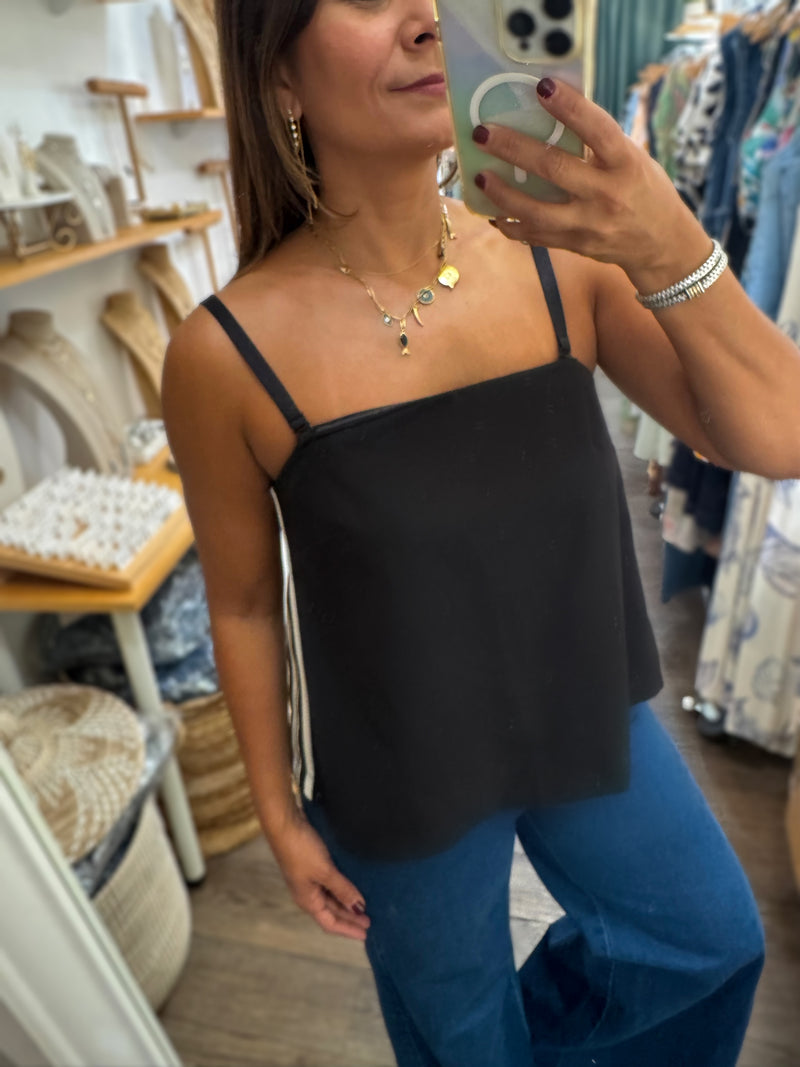 Black Side Stripes Back Detail Top