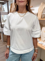 White Contrast Stitch Top