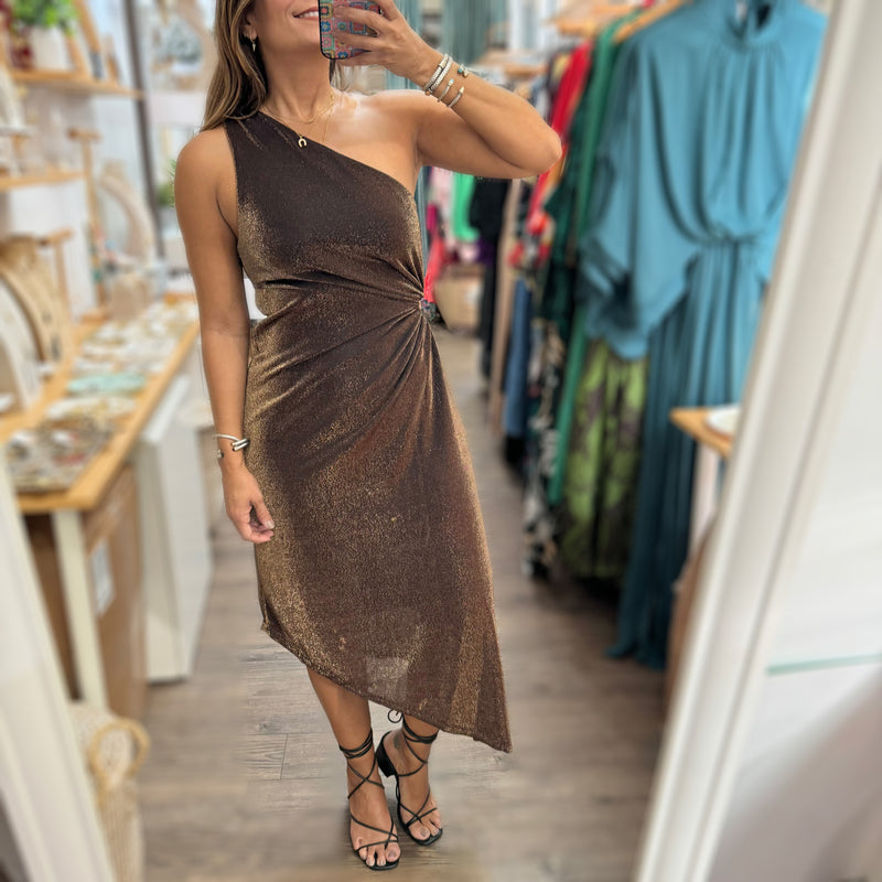 Bronze Asymmetrical Cut-Out Dress