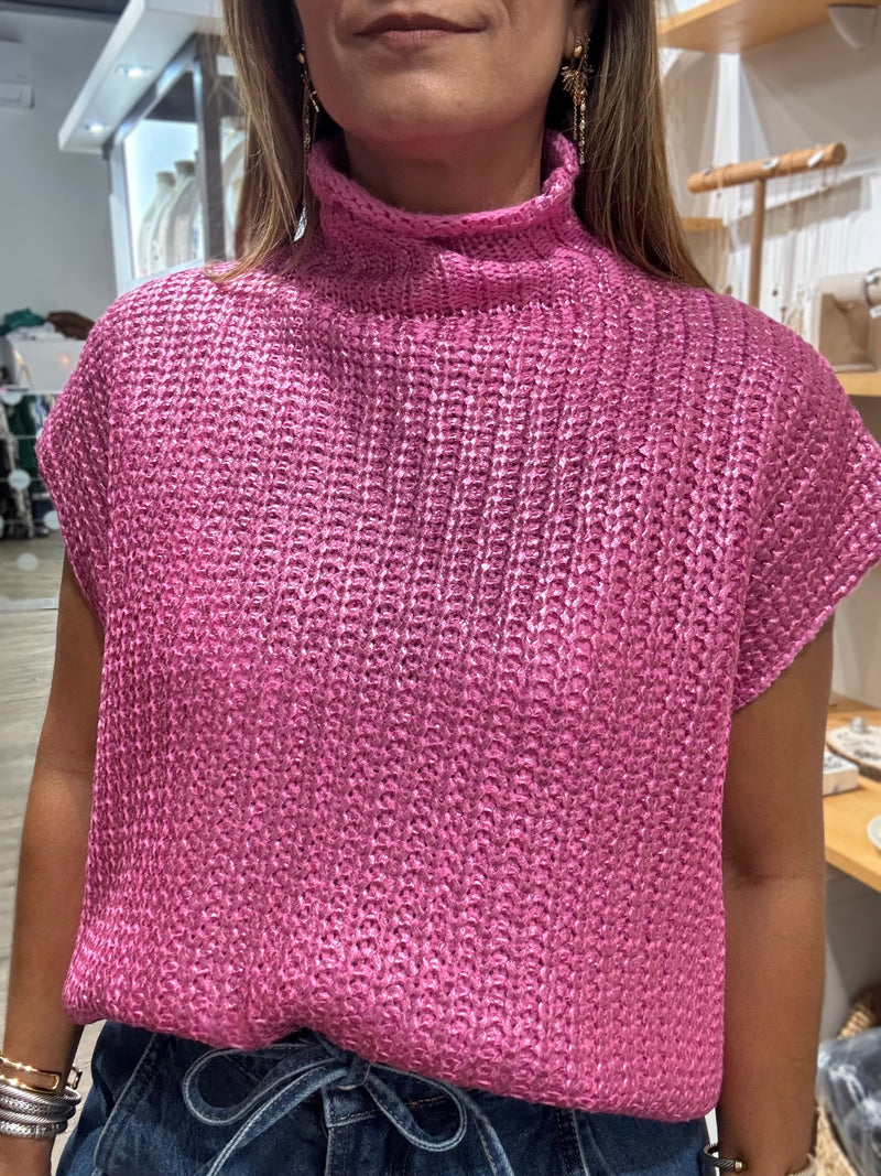 Pink Metallic Knitted Top