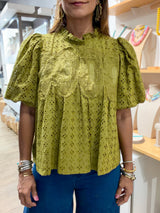 Olive Green Eyelet Top