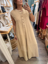 Sand Wide Leg Textured Jumpsuit