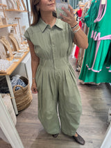 Olive Smocked Waist Jumpsuit